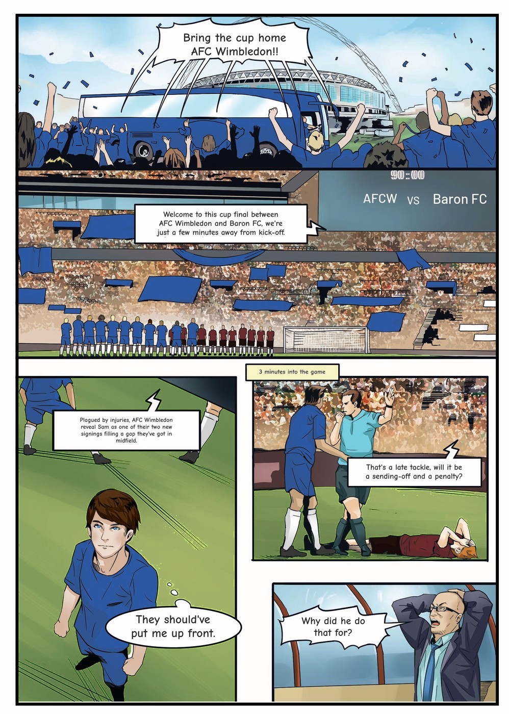 Playing in the cup final — a page from the personalised AFC Wimbledon book