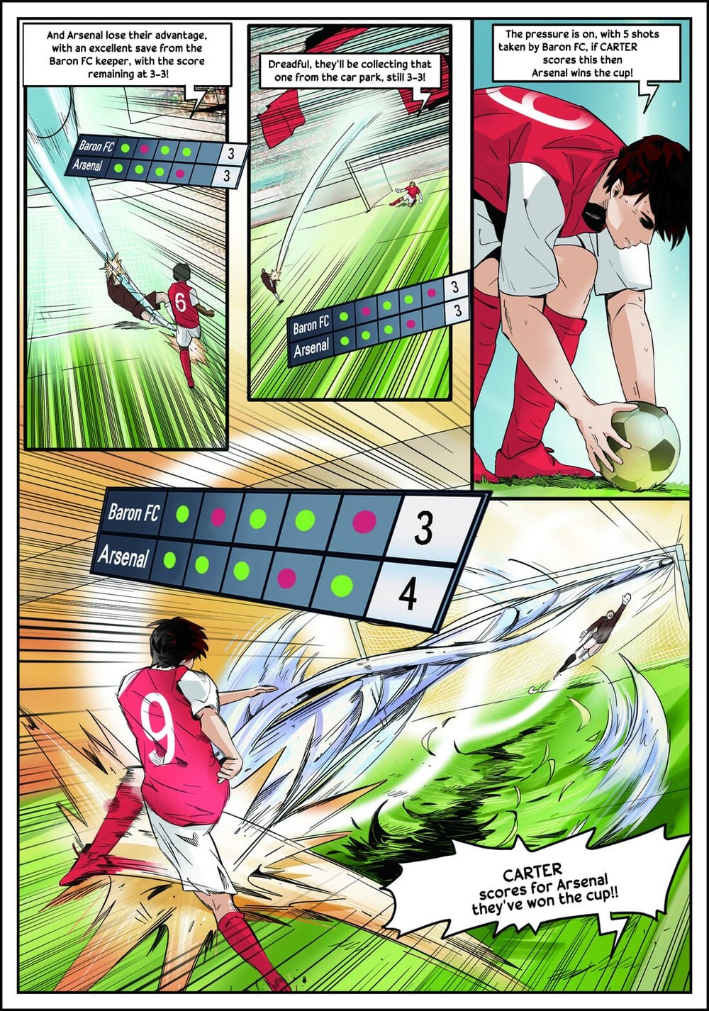 Hand-inked interior page from The Champion showing the winning goal