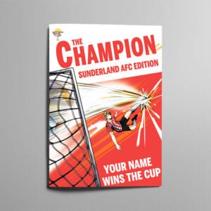 Personalised Sunderland FC storybook cover, The Champion Sunderland Edition, with Your Name Wins The Cup on the front