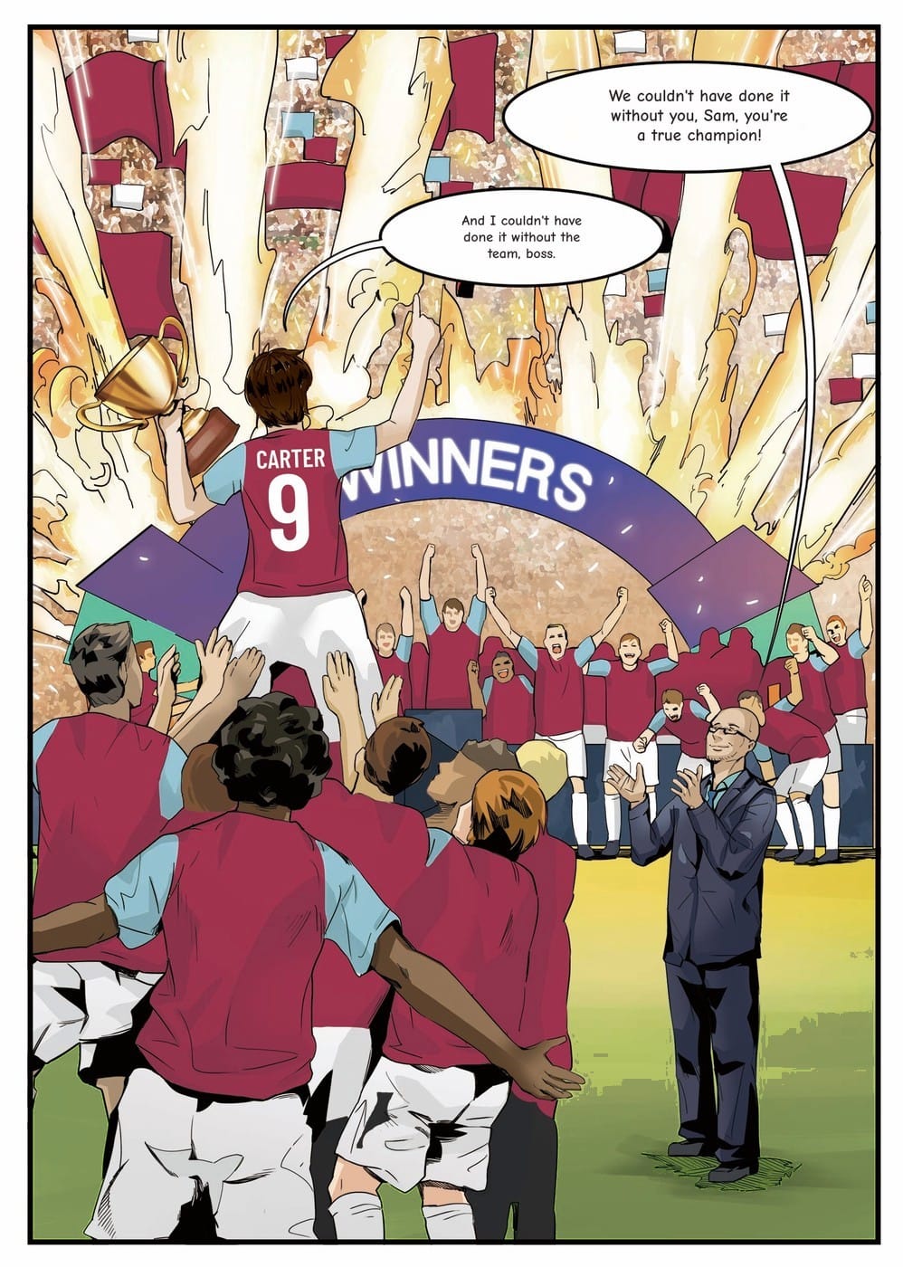 The winning moment — a page from the personalised Burnley book