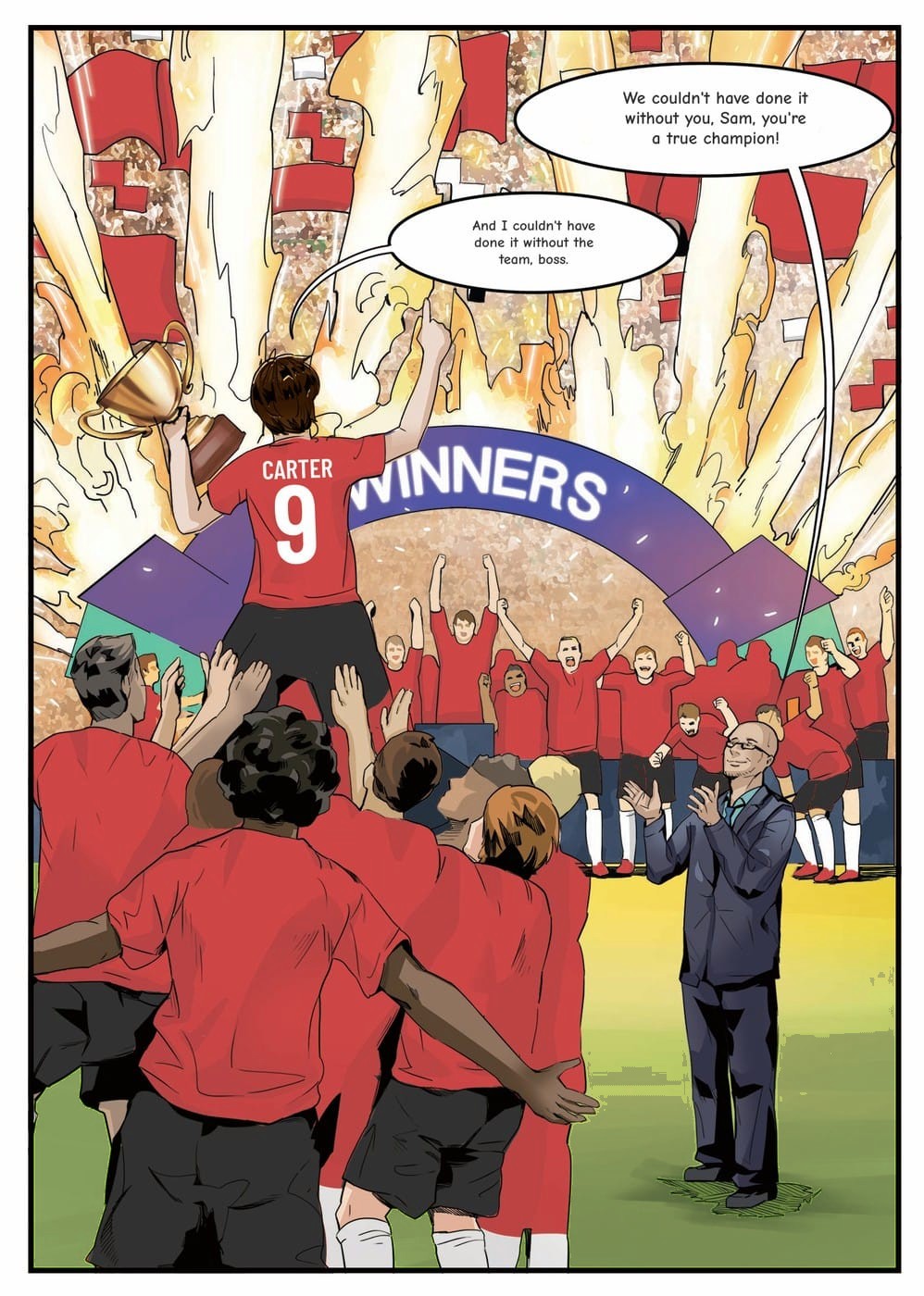 The winning moment — a page from the personalised Crawley Town book