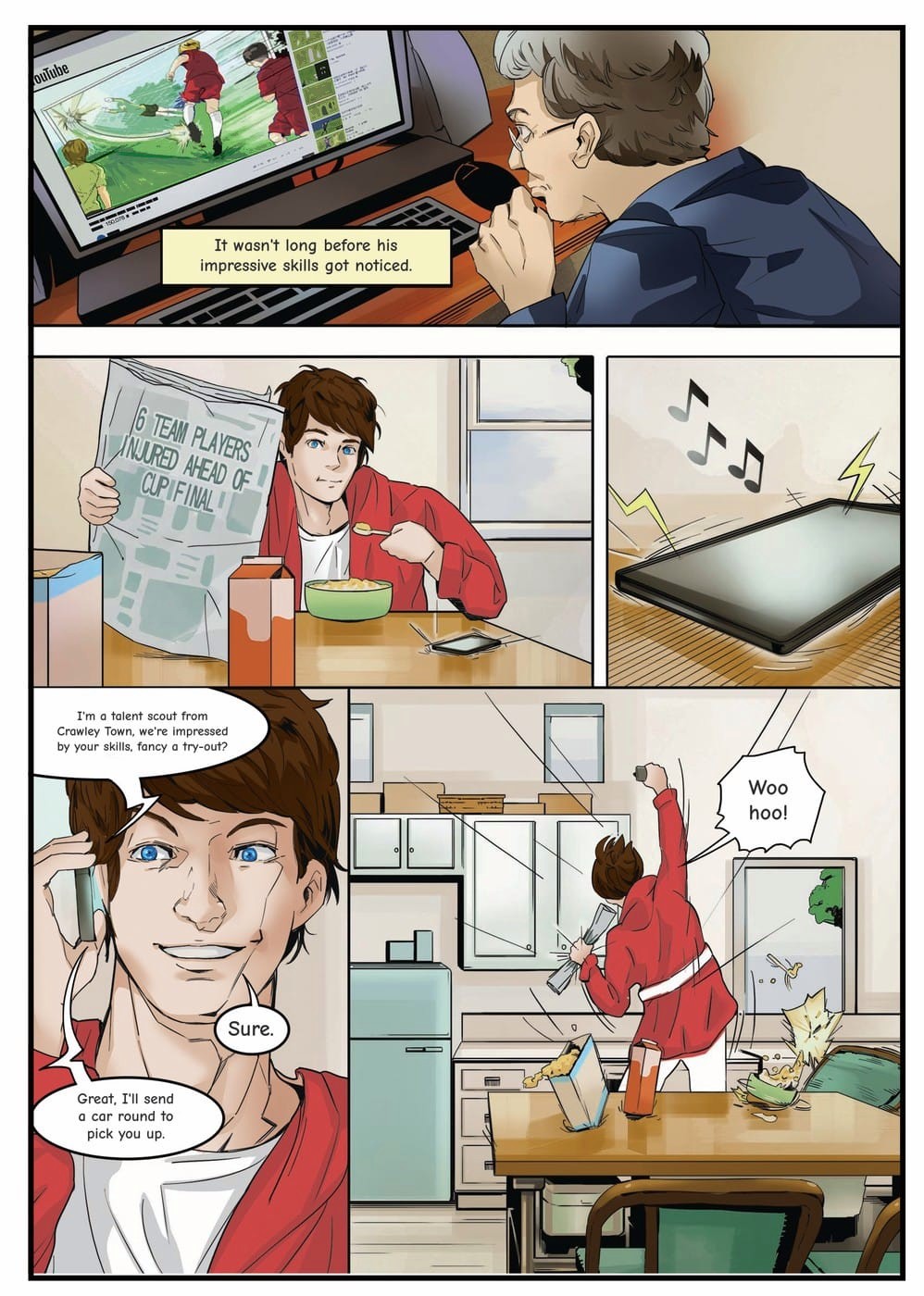 Your child gets scouted by Crawley Town — a page from the personalised book