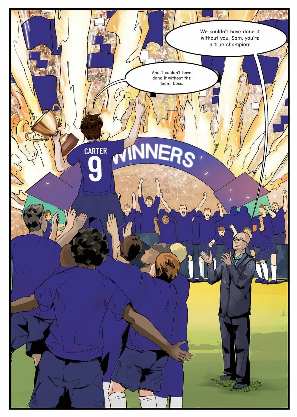 The winning moment — a page from the personalised Dundee book