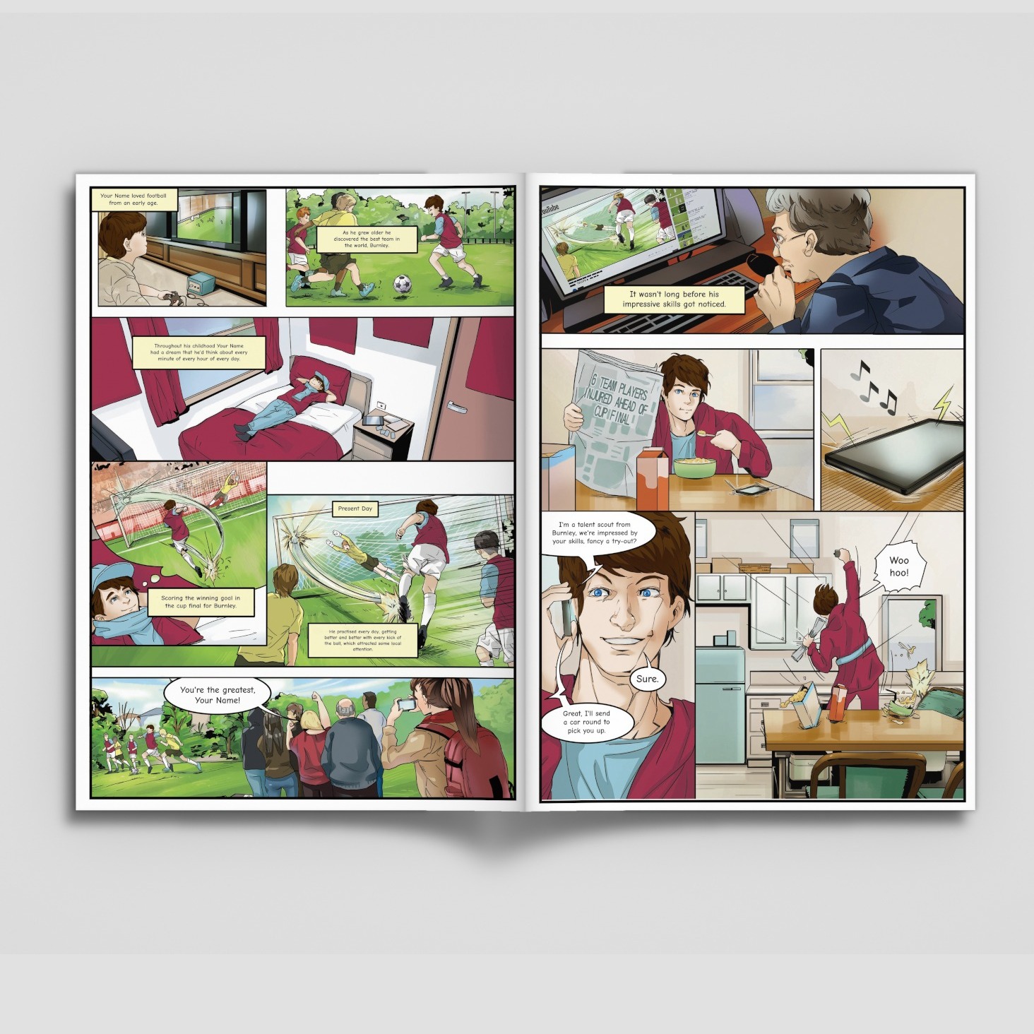 A page from inside the personalised Burnley book