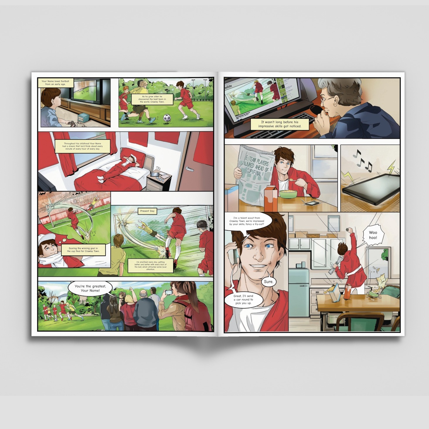 A page from inside the personalised Crawley Town book