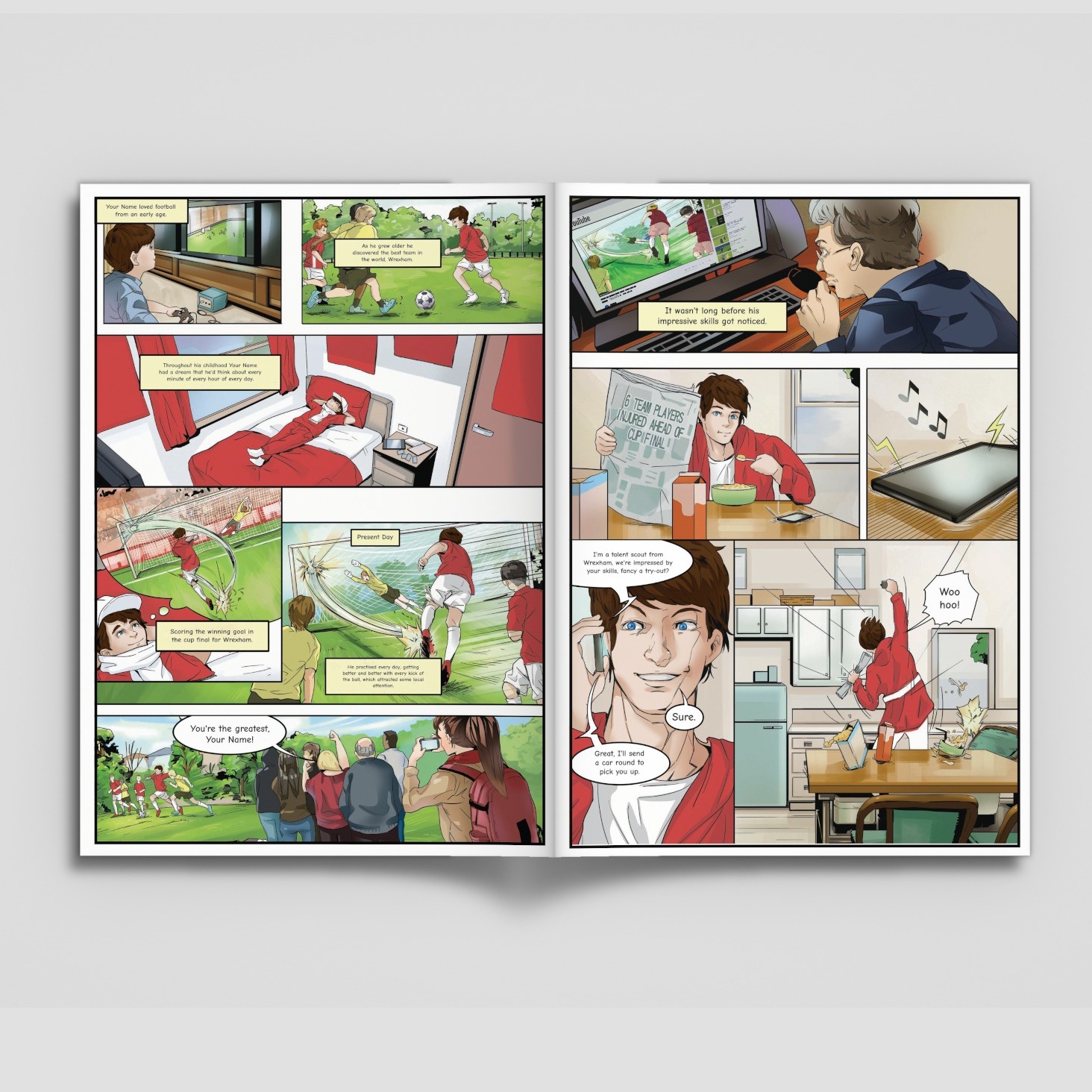 A page from inside the personalised Wrexham book